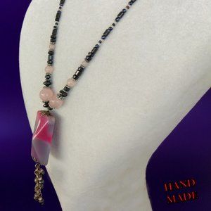 Pied Pink Agate Chakra and Healing Necklace